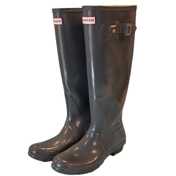 Hunter original gloss tall gray round toe rain boots. W23616  Men’s 8 Wo… - Picture 1 of 16